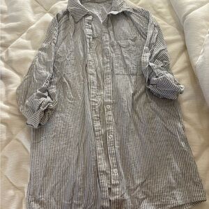 Striped Button-Down Shirt - Gray and White